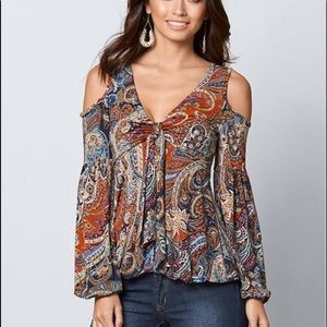 Cold shoulder paisley top